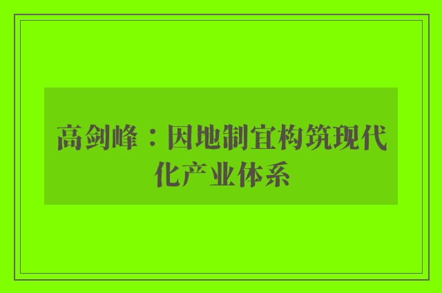 高剑峰：因地制宜构筑现代化产业体系