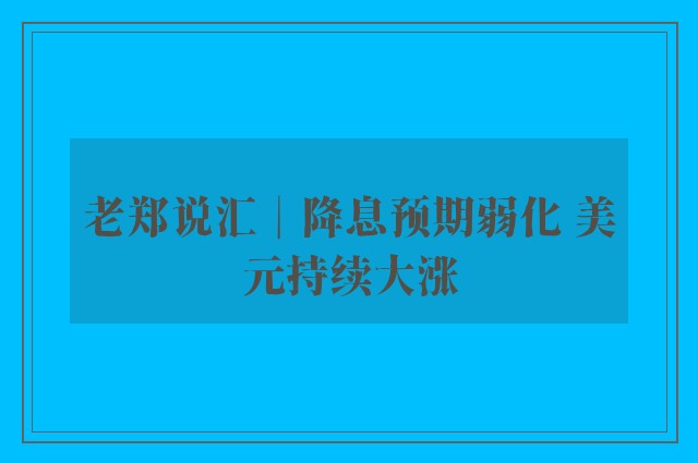 老郑说汇︱降息预期弱化 美元持续大涨